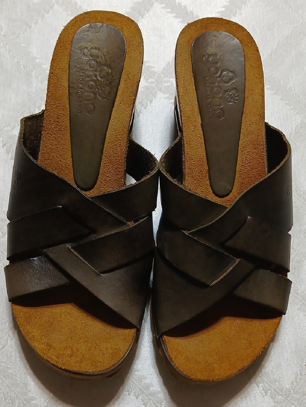 YOKONO Women's Dark Brown Leather Crossover Mule Sandals Size 8